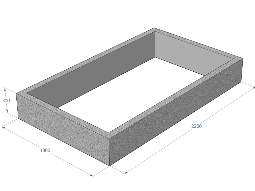 Kuva tuotteen Betoninen viljelylaatikko KB10501 mitoista